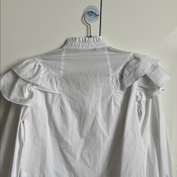 ZARA NWOT White Ruffled Cotton Button Blouse, Size M - Picture 7 of 8